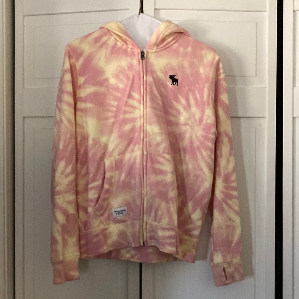 Abercrombie & Fitch Kids Tie-Dye Hooded Sweatshirt- Size 15/16 - Pink & Yellow